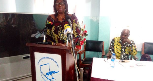 Madam Rodaline Imoru speaking at the launch