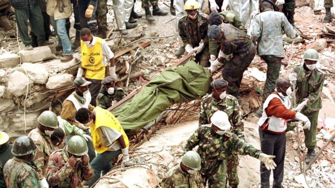More than 200 people died in the simultaneous attacks on the US embassies in Kenya, shown here, and Tanzania