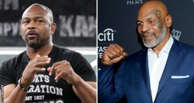 Jones Jr (left) and Tyson will fight in an eight-round contest